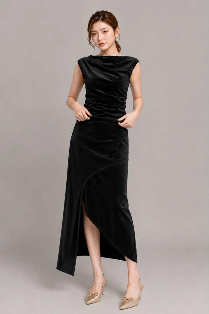 303714 Aqua Draped Neck Ruched Top