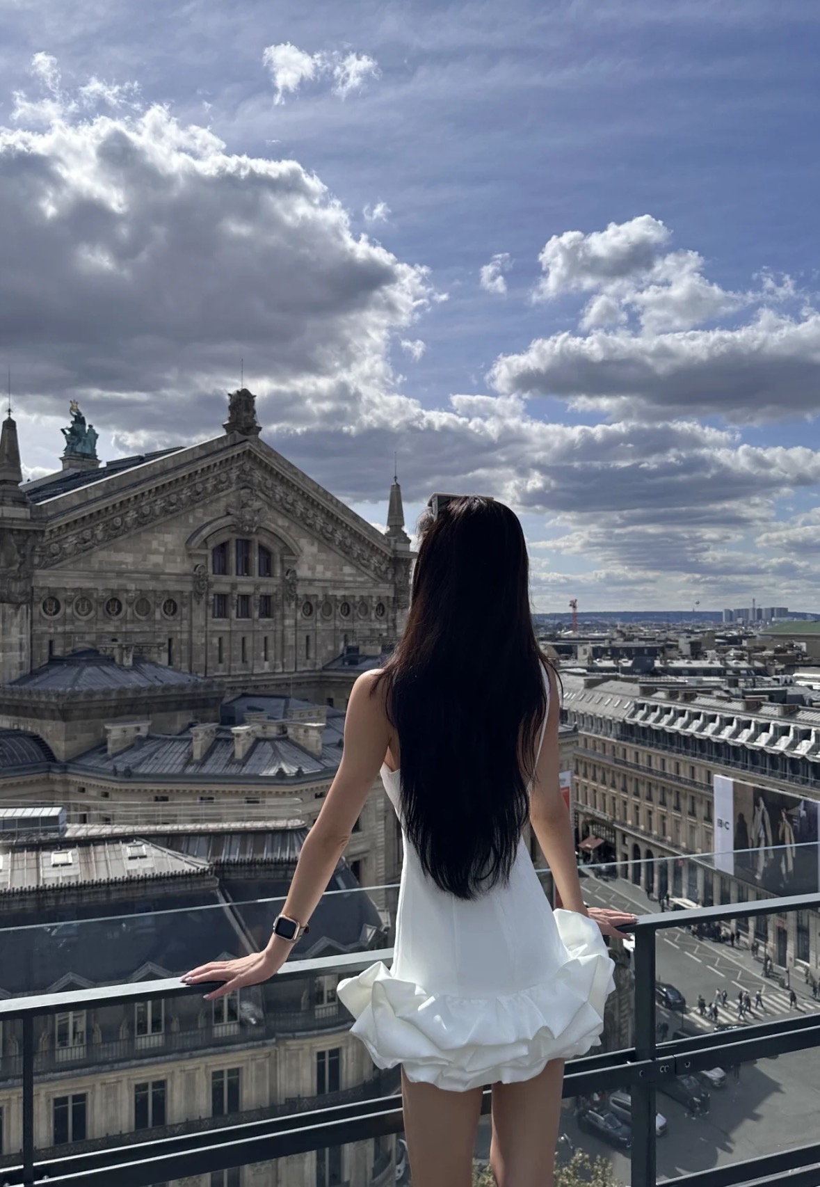 DR453木耳边拼接花苞裙