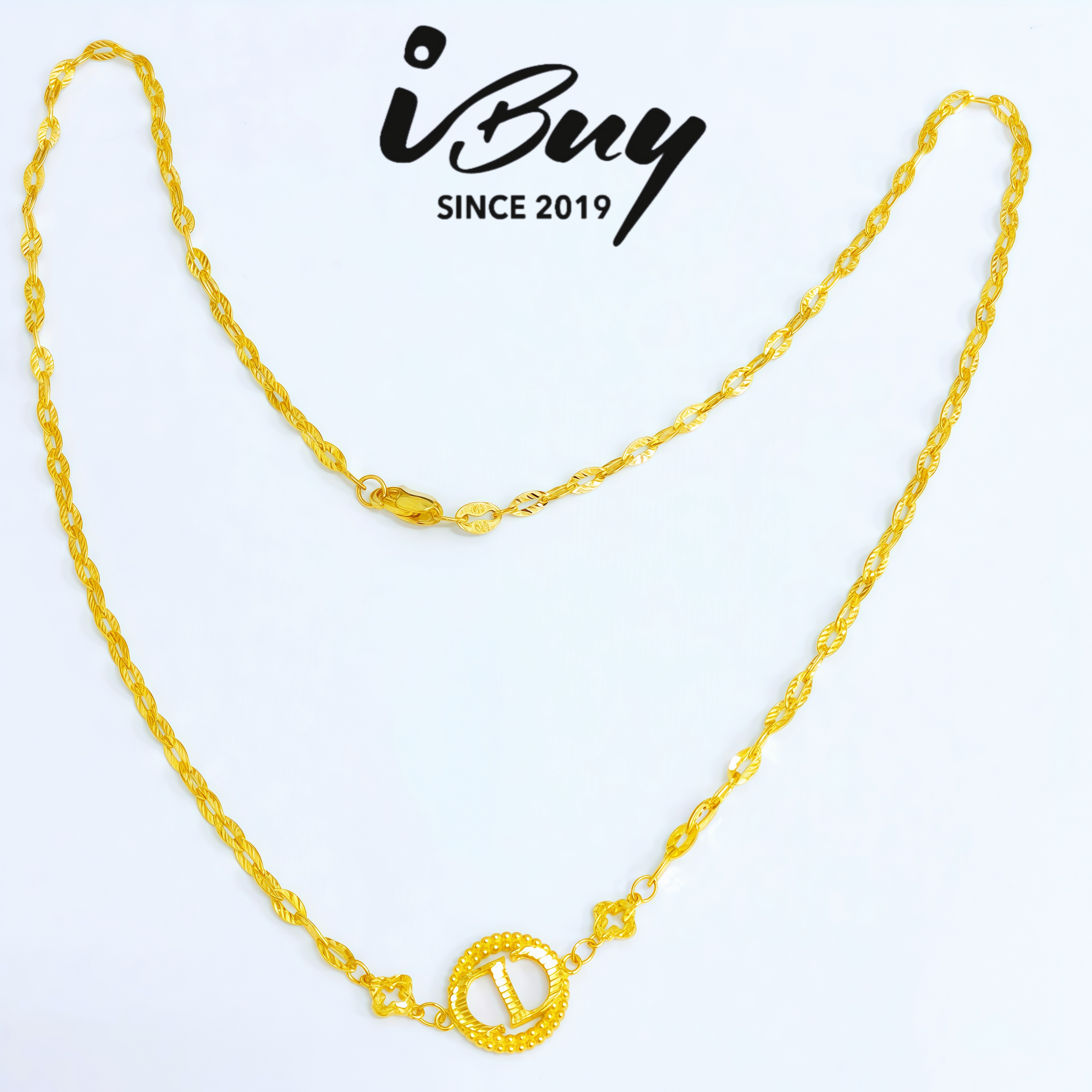 916 GOLD CD FANCY PAPERCLIP NECKLACE 916 金 车花字母CD回形针项链