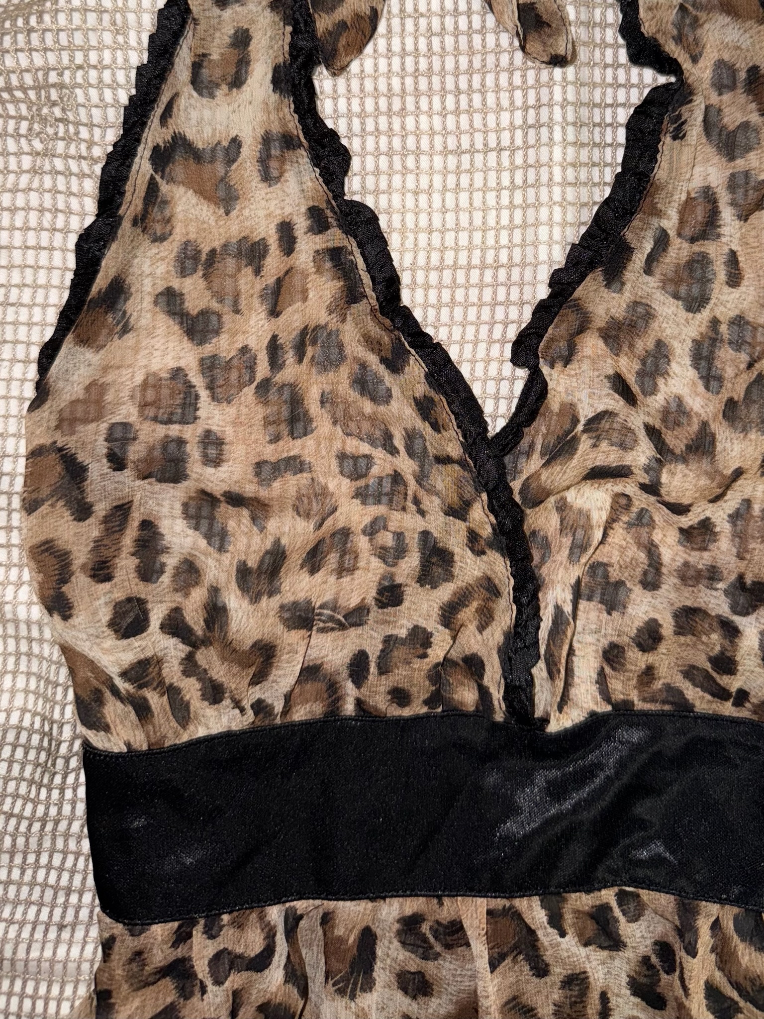 Leopard print Open back Top with Black Lace