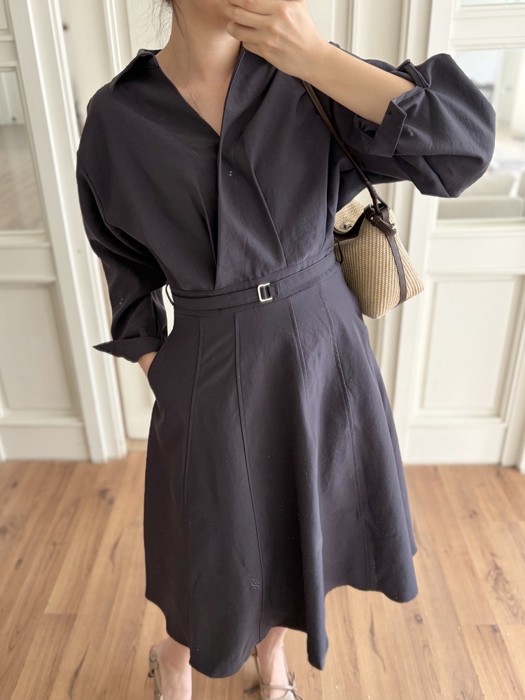The Madeleine Belted Dress (Charcoal)