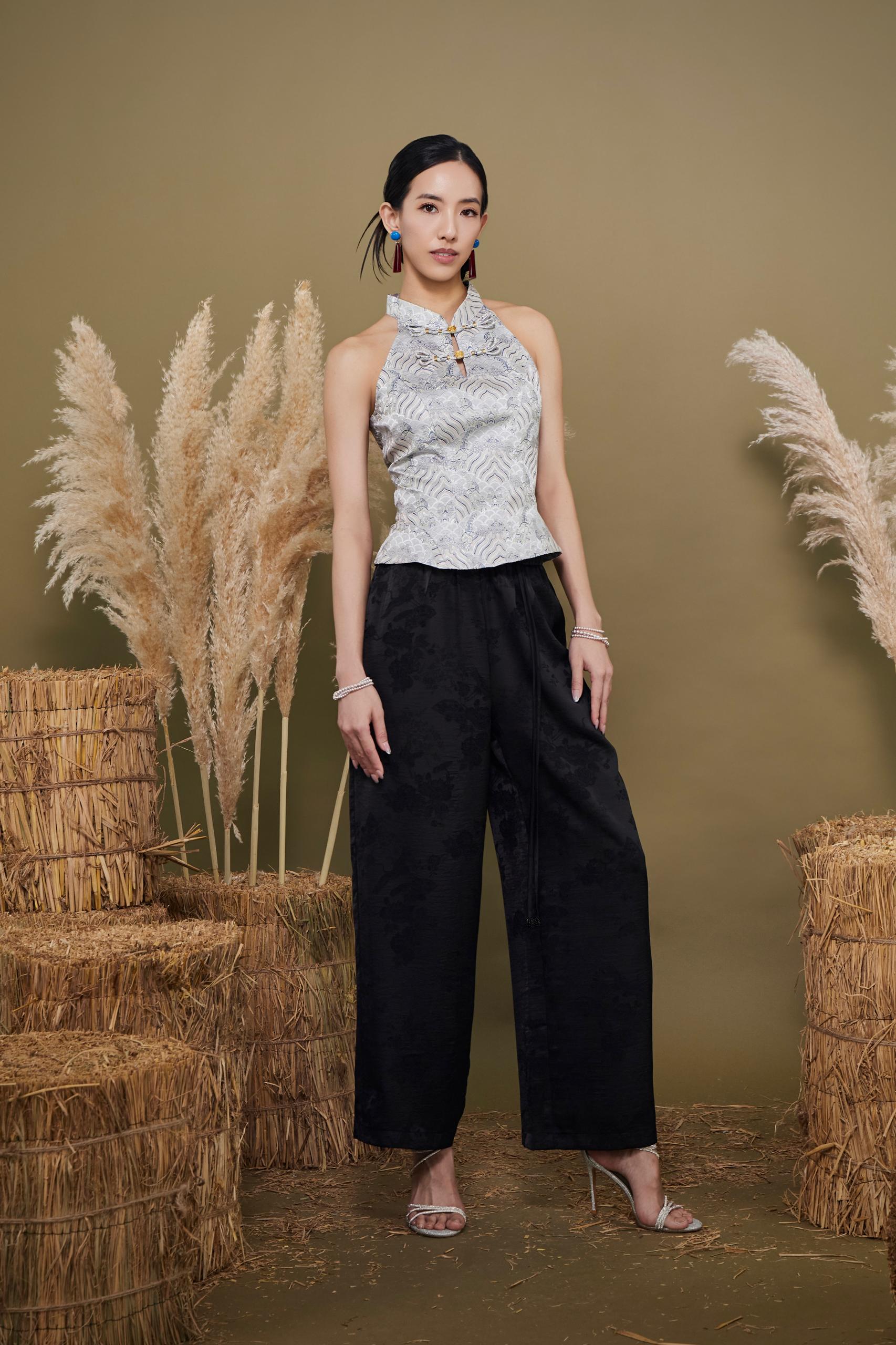CP1677 JIN SATIN EMBD STRAIGHT PANT