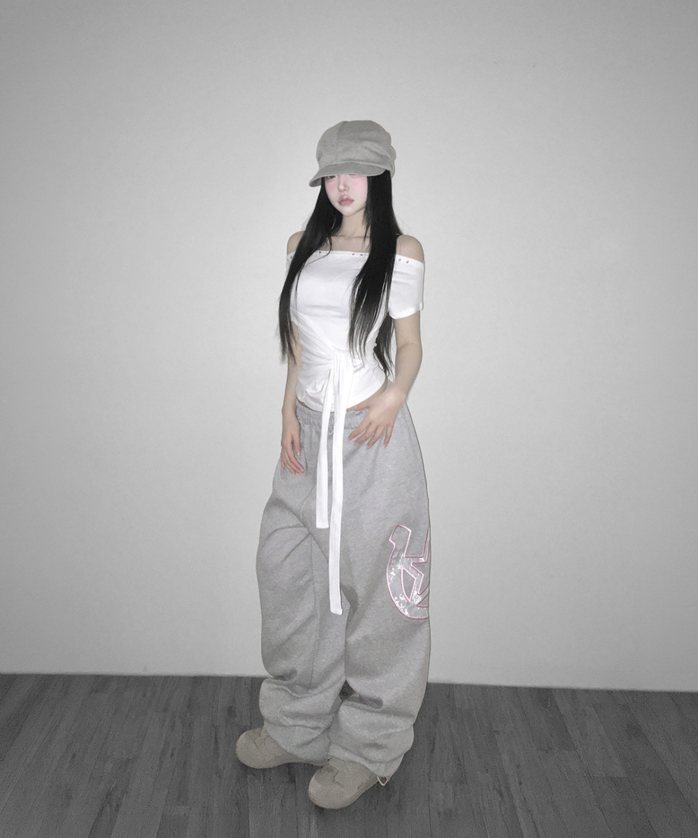 Studded Off-Shoulder Wrap Top