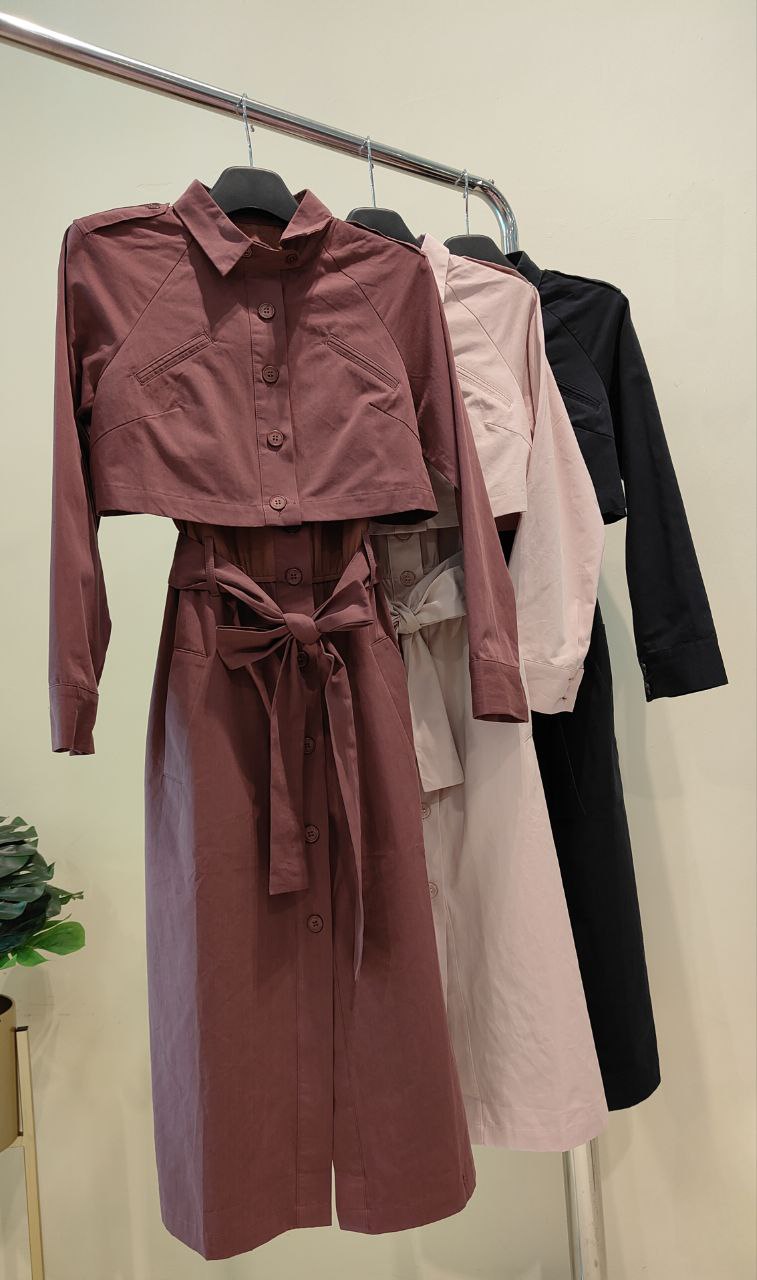 长袖假两件连身裙 2106