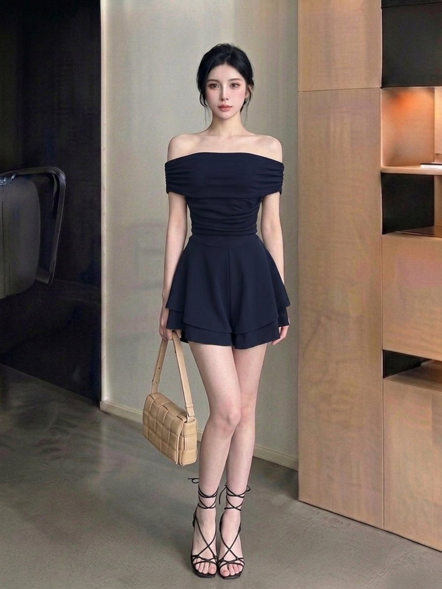 Ruched Off Shoulder Shorts Set M247