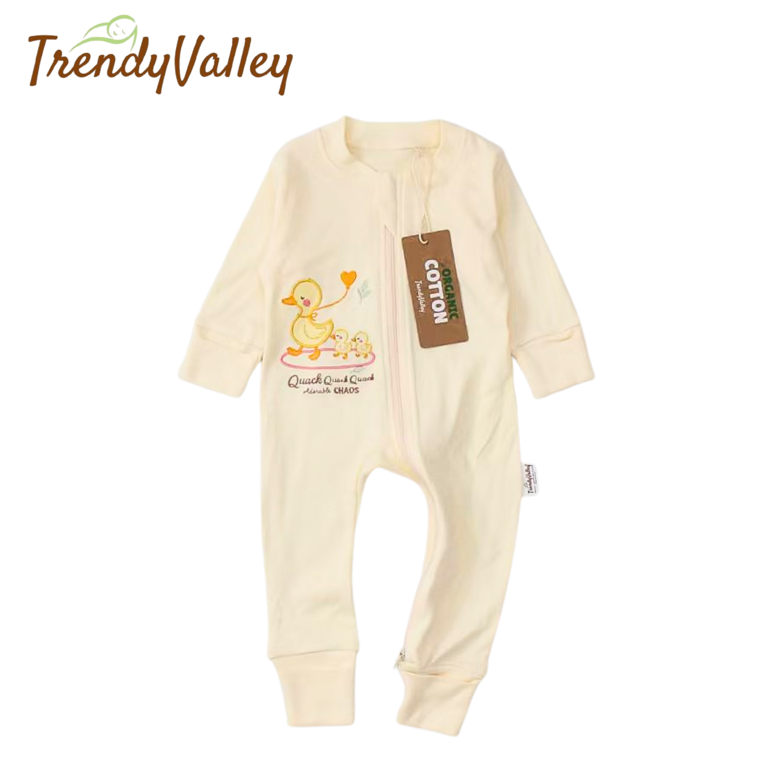 Trendyvalley Organic Cotton Sleepwear Baby Zip Romper (Duck)