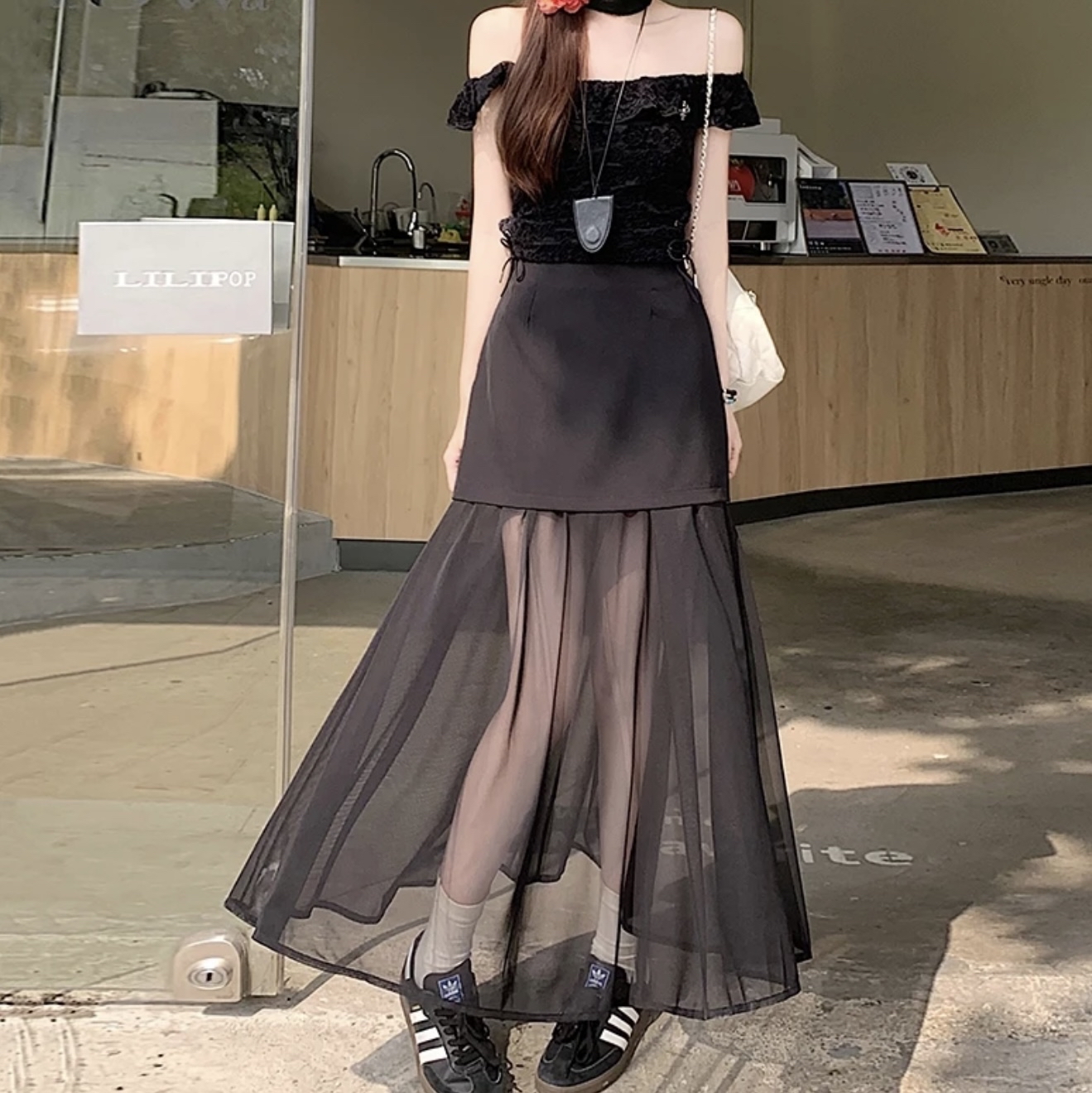 SK222设计感网纱裙