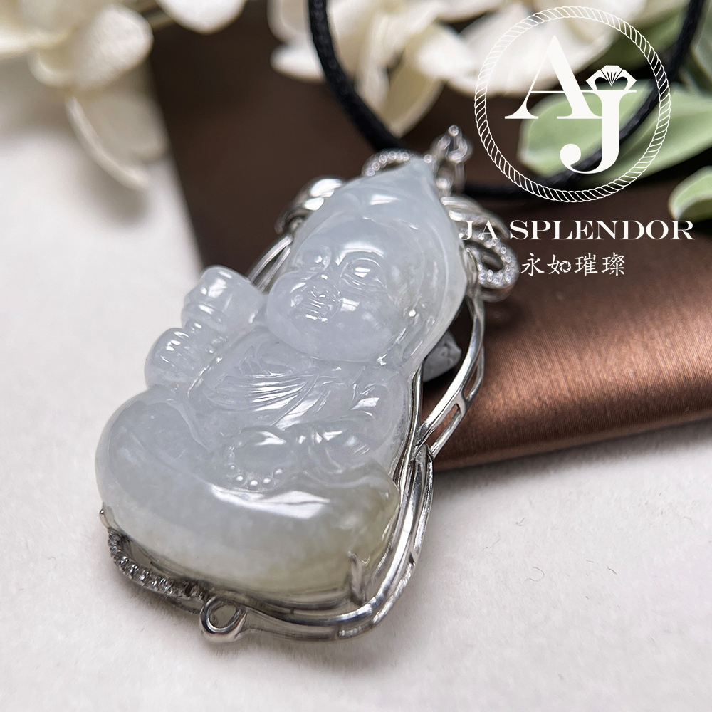 JNS-22 天然翡翠A玉 冰潤藏佛寶寶純銀吊墜