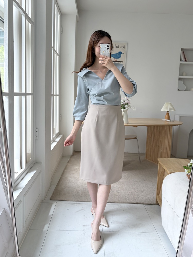 Camelia Wrap Collar Blouse (Blue)