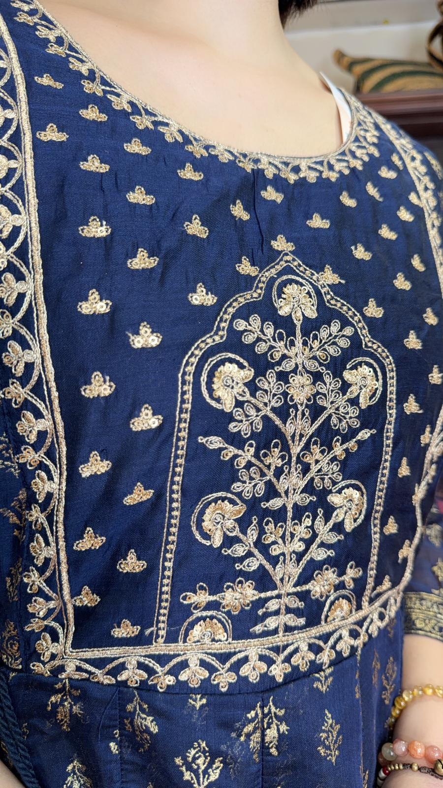 3579 Navy Blue Golden Stampling See-Through 2 Layer OP 50"