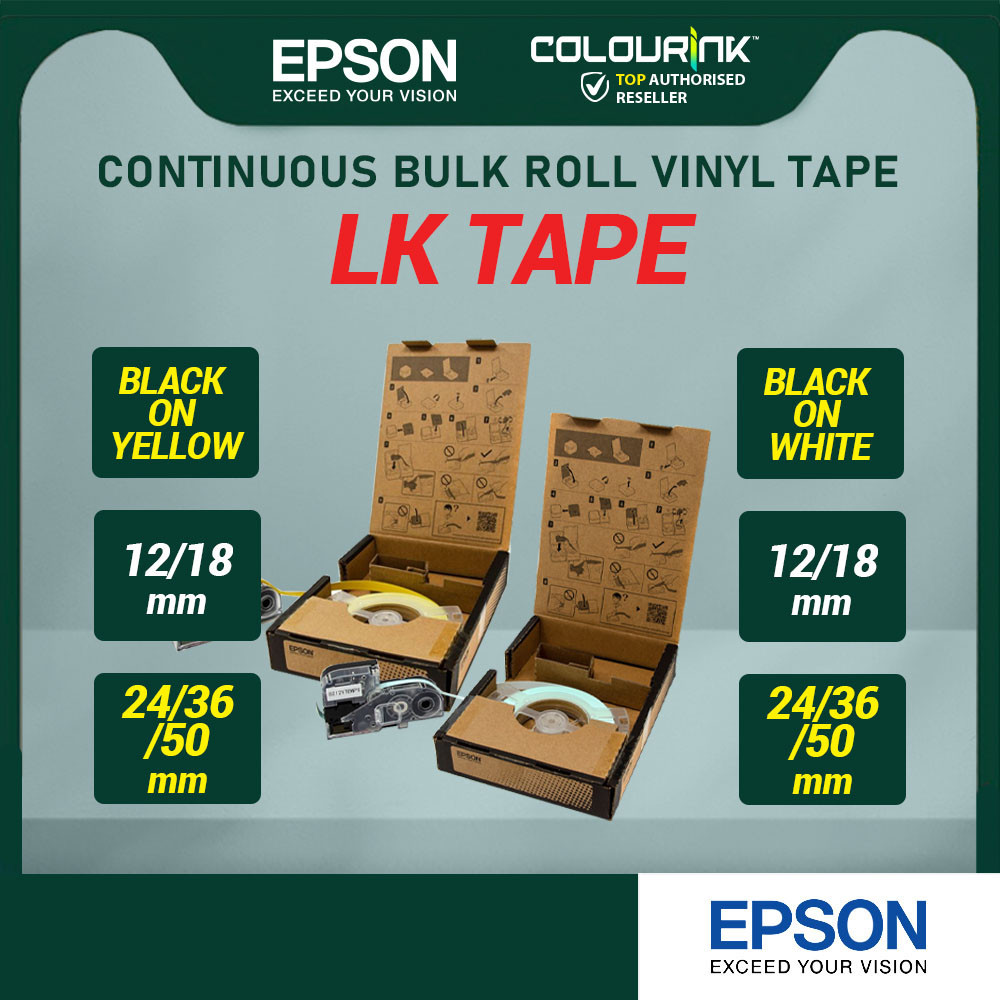 Epson Bulk Roll Vinyl Tape VN12WB VN12YB VN18WB VN18YB VN24WB VN24YB VN36WB VN36YB VN50WB VN50YB LW-Z5000WA LW-Z5010BA
