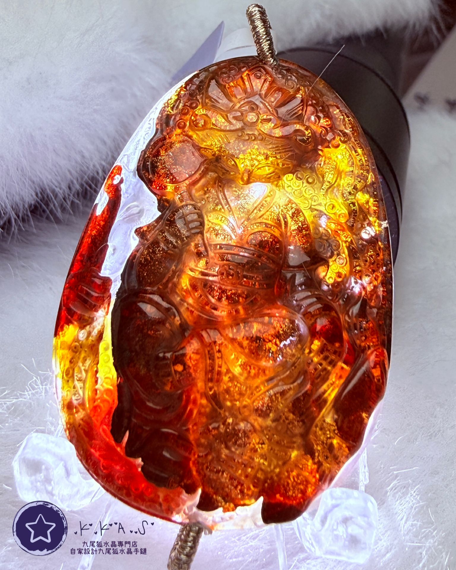 K00010 紅膠花 龍狐 - 吊墜/手牌兩用款(上下孔)