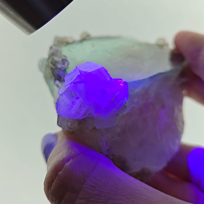 Red phantom fluorite with columnar UV calcite - FL232