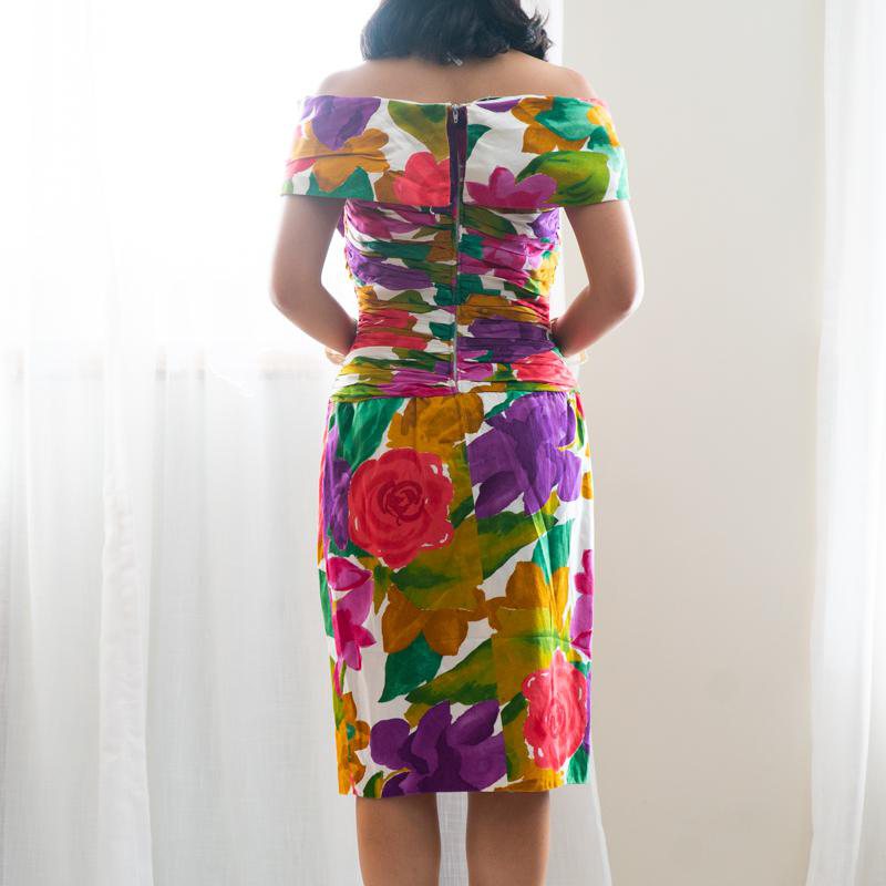 Joan Leslie 1980s Does 1950s Floral Evening Dress Size 8(NA0335)