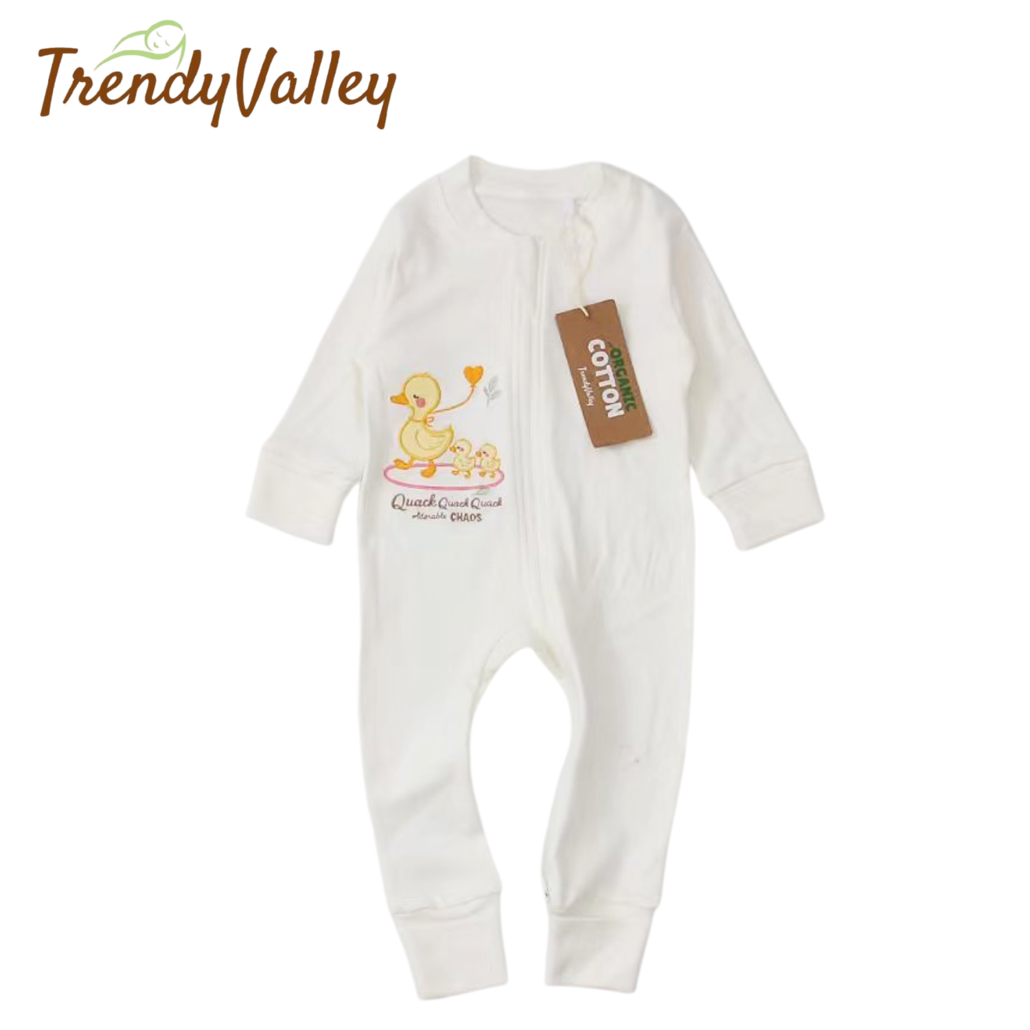 Trendyvalley Organic Cotton Sleepwear Baby Zip Romper (Duck)