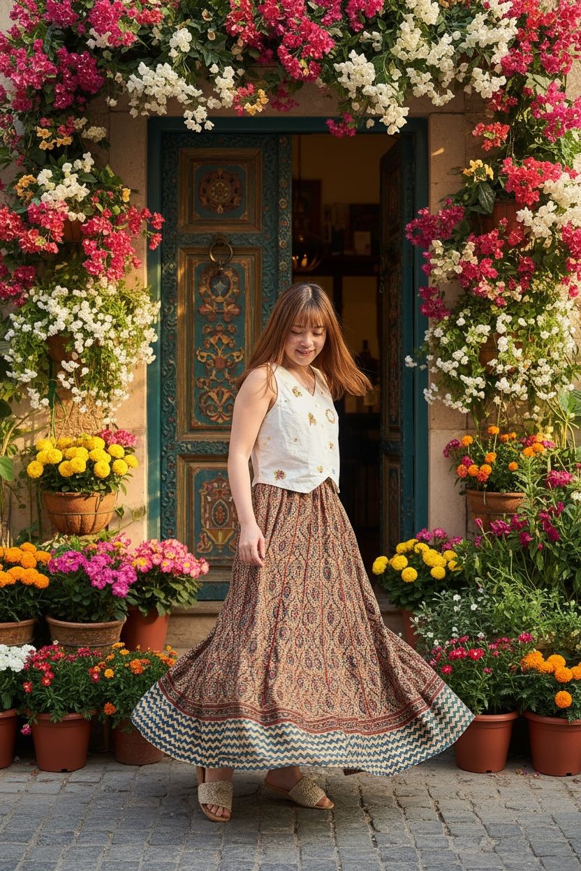 2016 Vintage Block Print Kalamkari Skirt