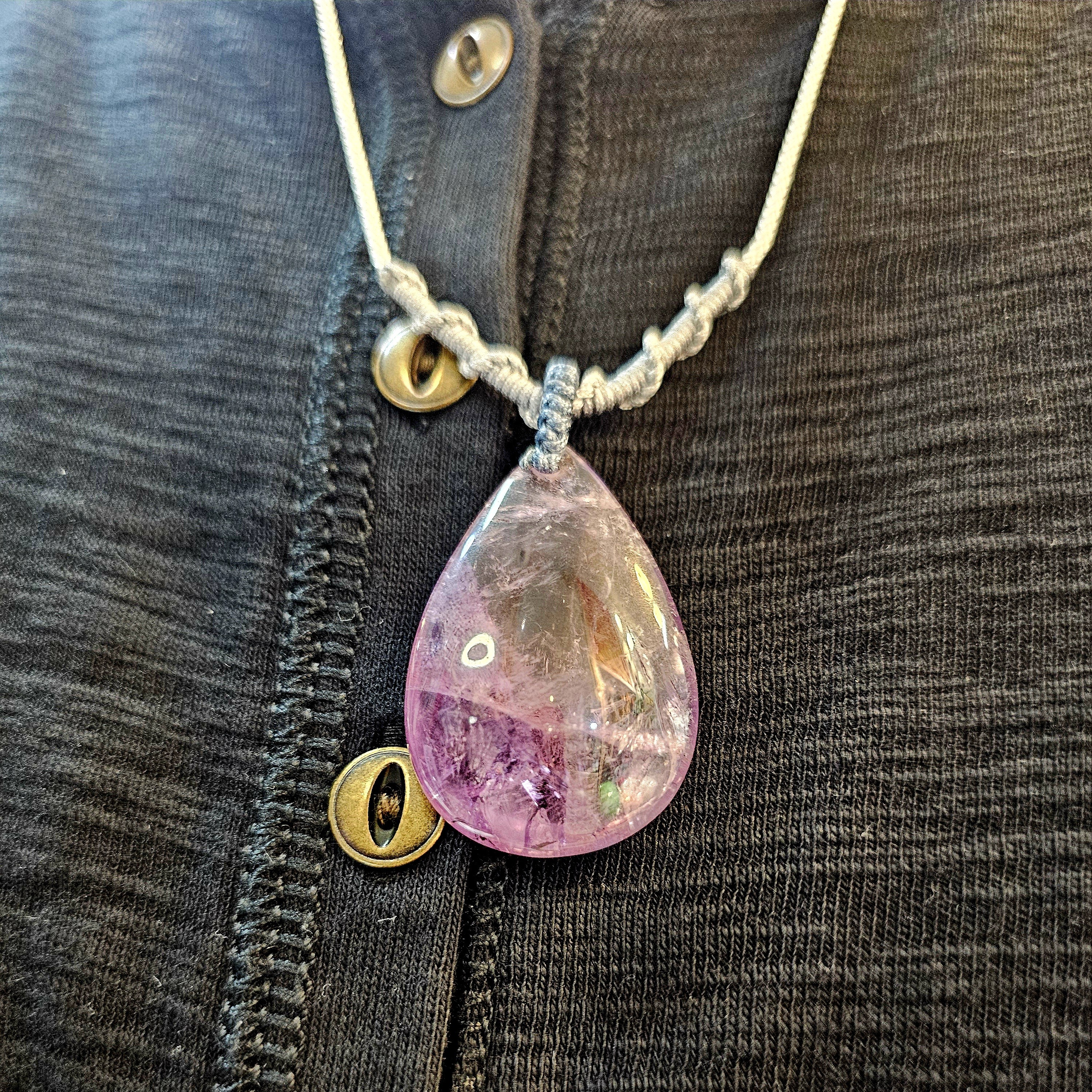 紫水晶水滴織繩頸鏈