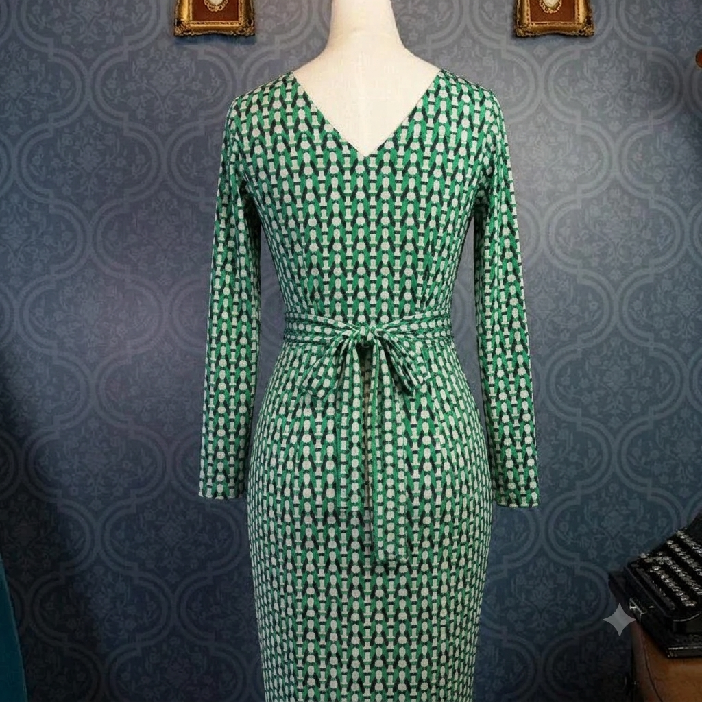 (Ready-Made-S)1970s Style Miss Suzie Chain Motif Half-Wrap Jersey Dress(FM208)