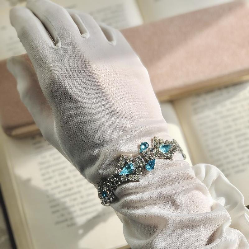 Vintage Mid-century Aqua and Clear Rhinestone Sparkling Evening Bracelet - 7" (MT1963-3)