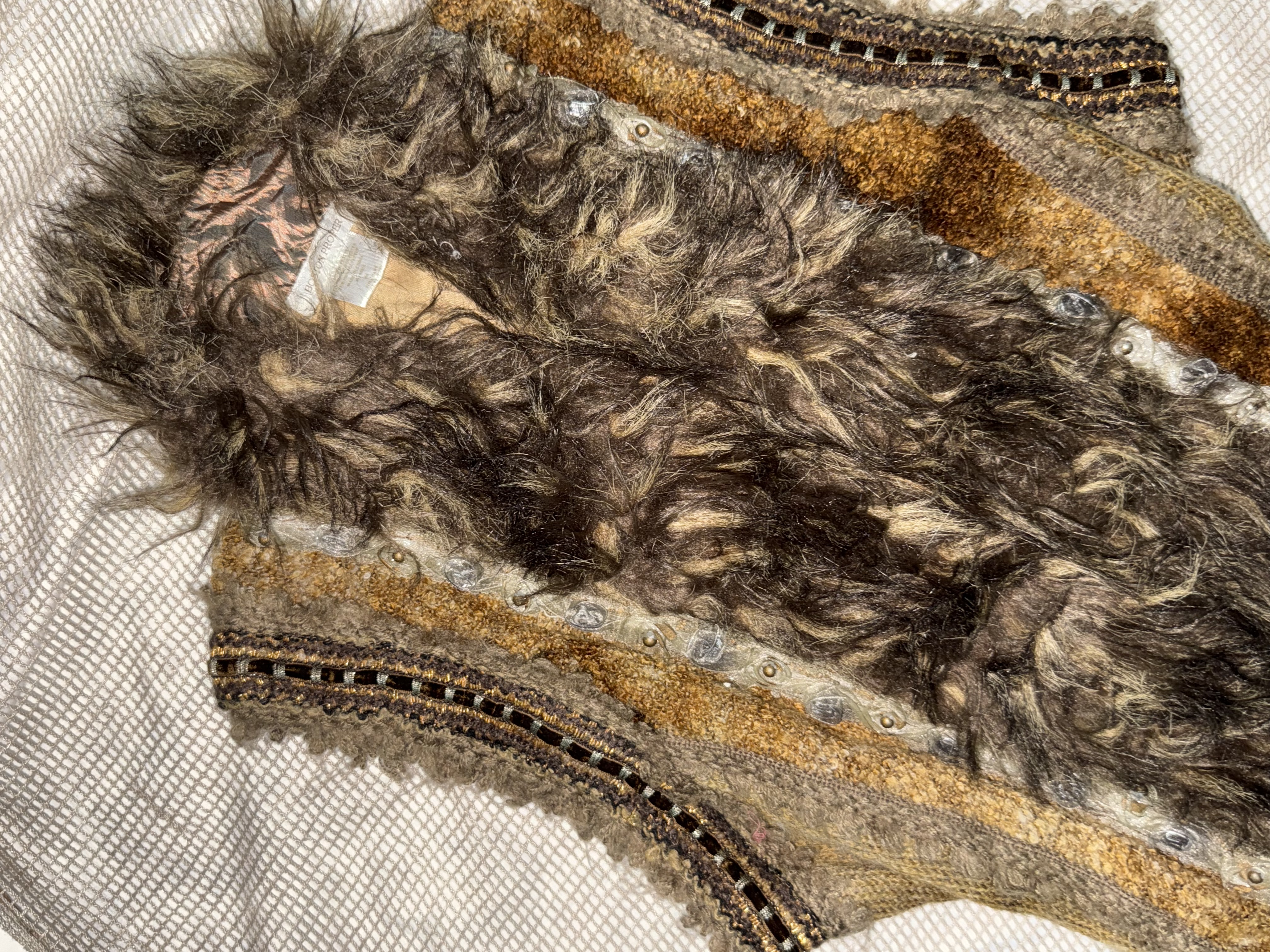 Vintage Boho Faux Fur Embellished Vest with Beaded Detail