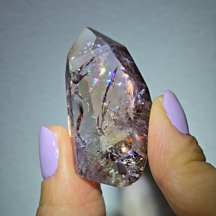 Ametrine pocket stone with rainbows - AME62