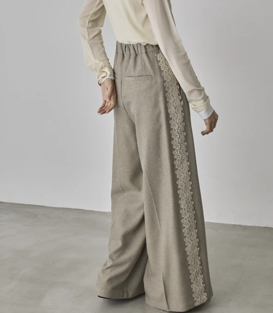 蕾絲寬褶褲 - 2026 流行穿搭  女士長褲 春夏時尚穿搭 柔軟舒適 成人休閒 日常穿搭 易於配搭 日本直送   #JP-I-260014