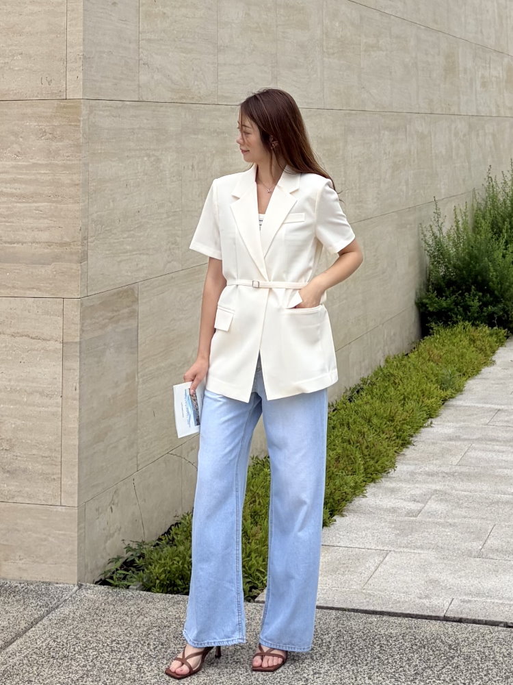 Claire Belted Blazer (Ivory)