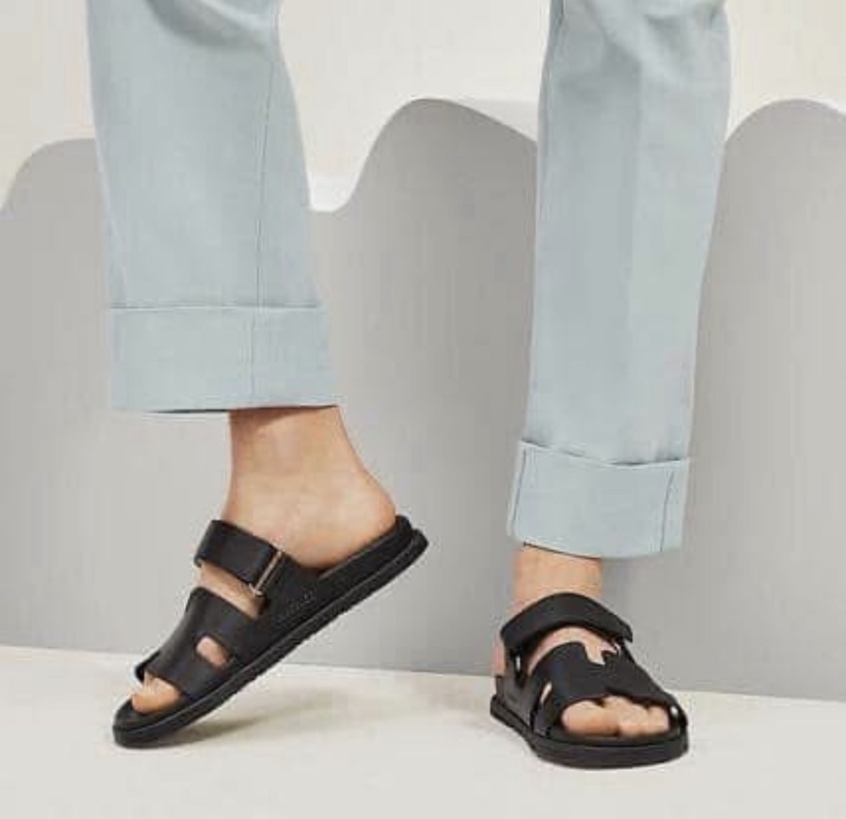 Hermes 黑色全皮二舅鞋 男裝 Sz 42