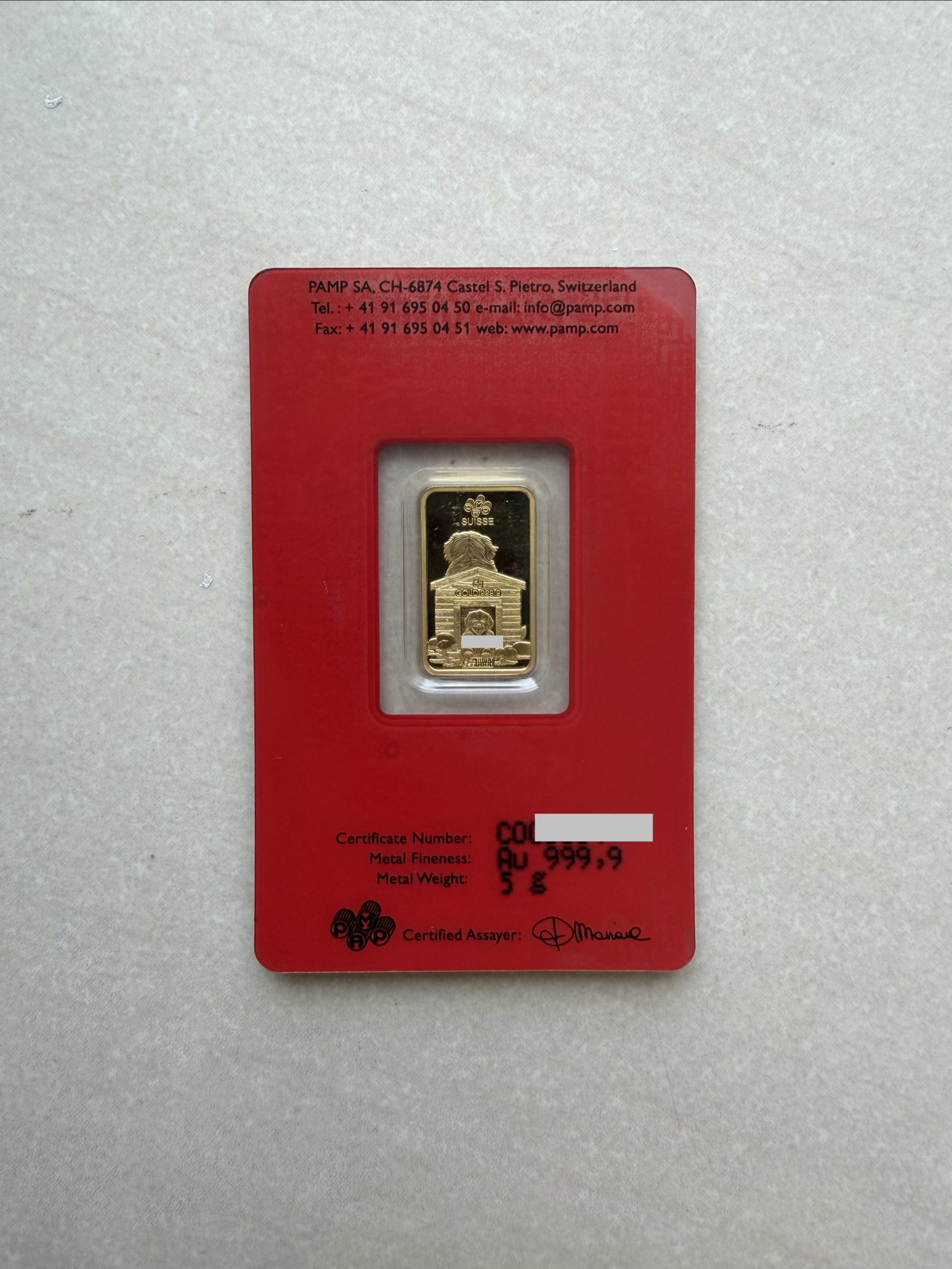 (SN6654) PAMP Lunar Dog 2018 5g 🇨🇭Swiss Fine Gold Bar Emas 999.9 生肖狗犬