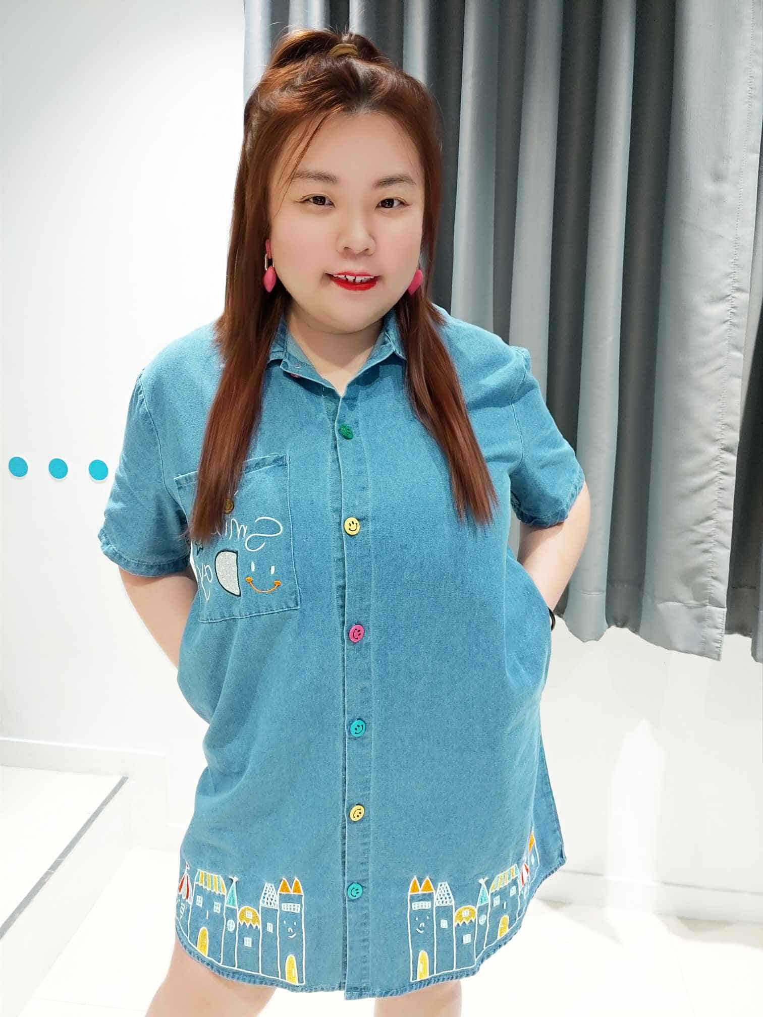 ENC01 SMILE刺绣牛仔连衣裙 ( 胸围 100-120CM) (裙长 75CM)