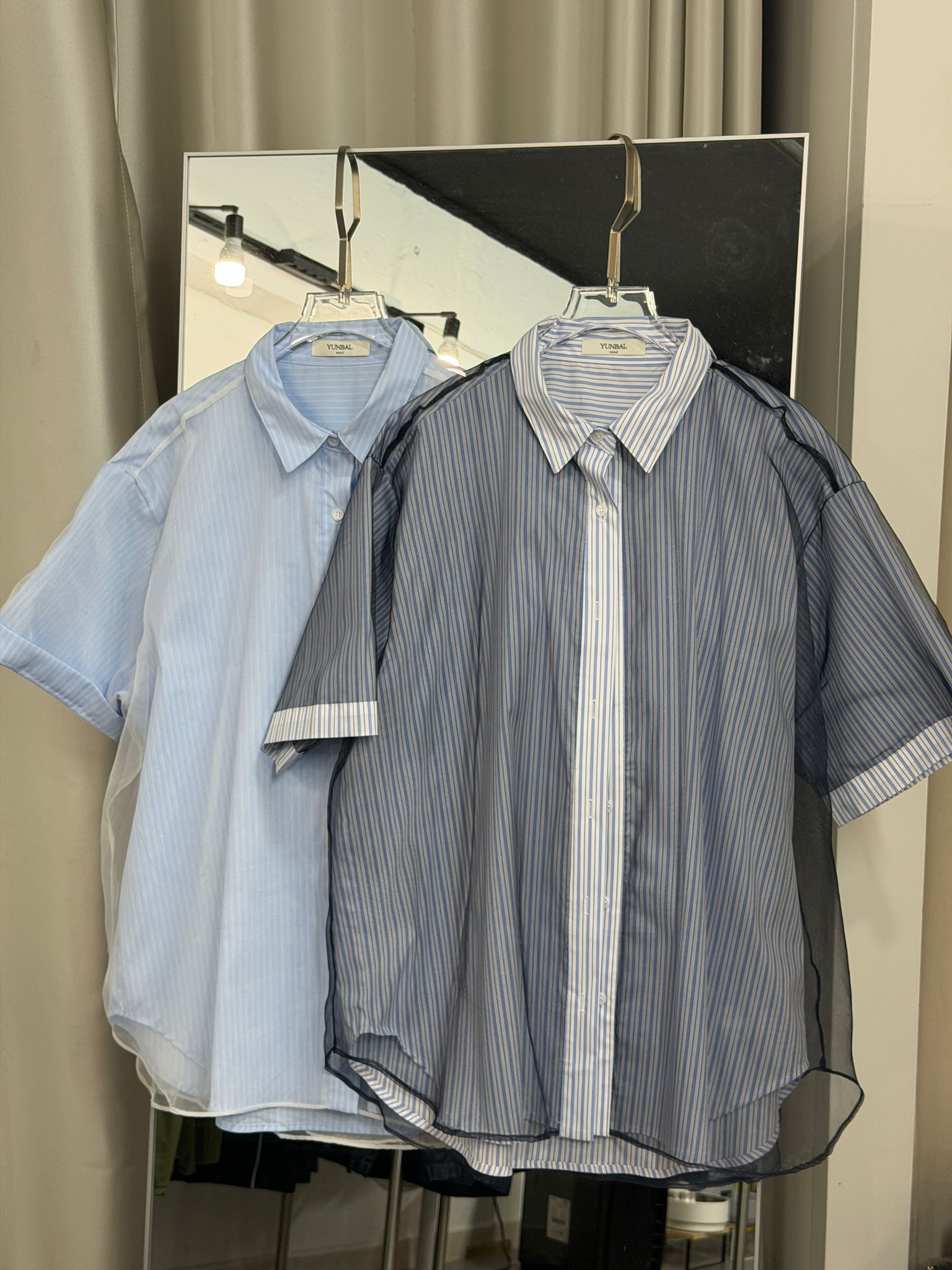 條紋薄紗拼接襯衫