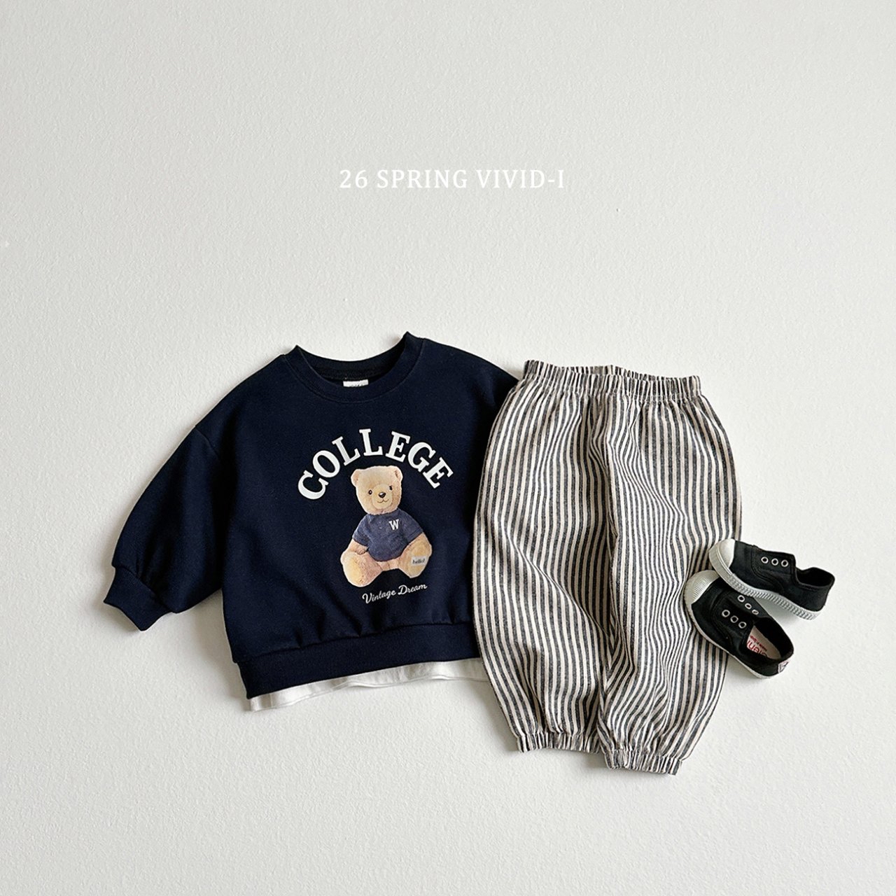 🌸預訂 韓國直送🌸🇰🇷VIVIDI三色學院小熊印花長袖上下套裝