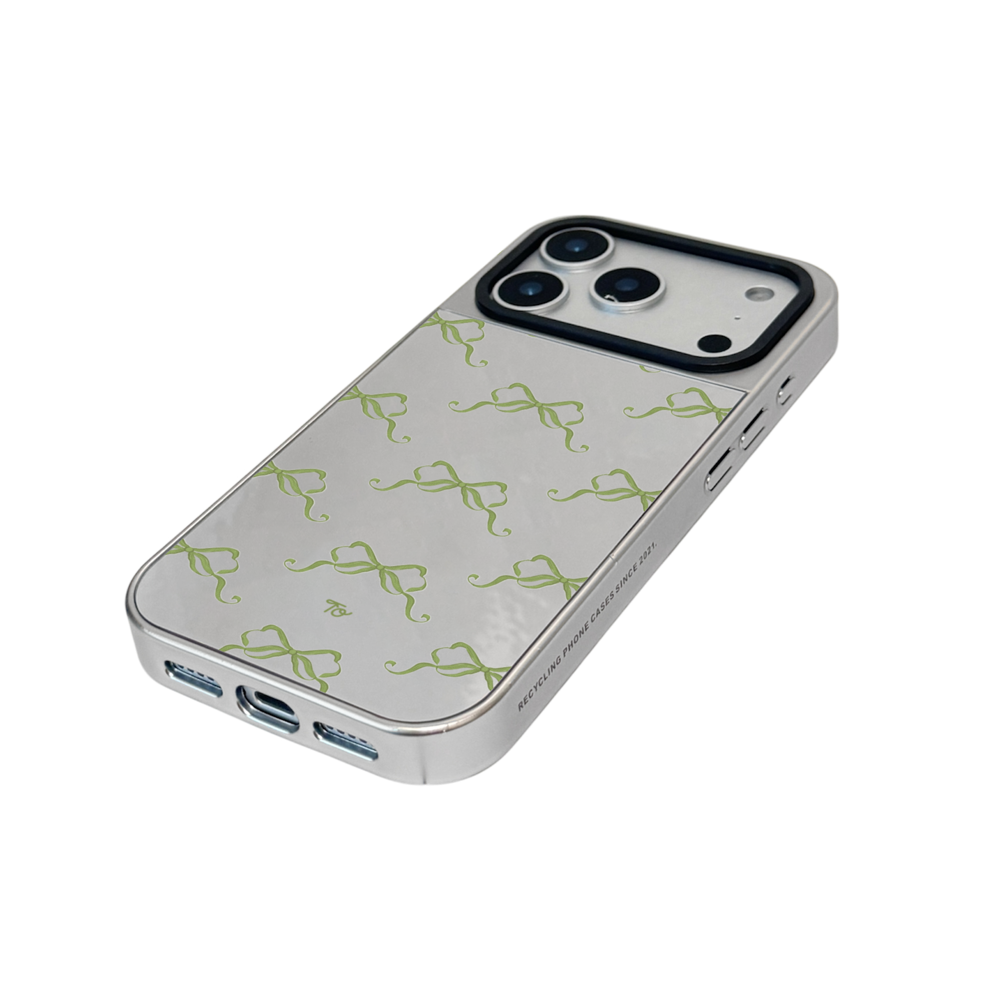 【Olive Green Ribbons in Full Printing】銀框鏡面MagSafe iPhone Case