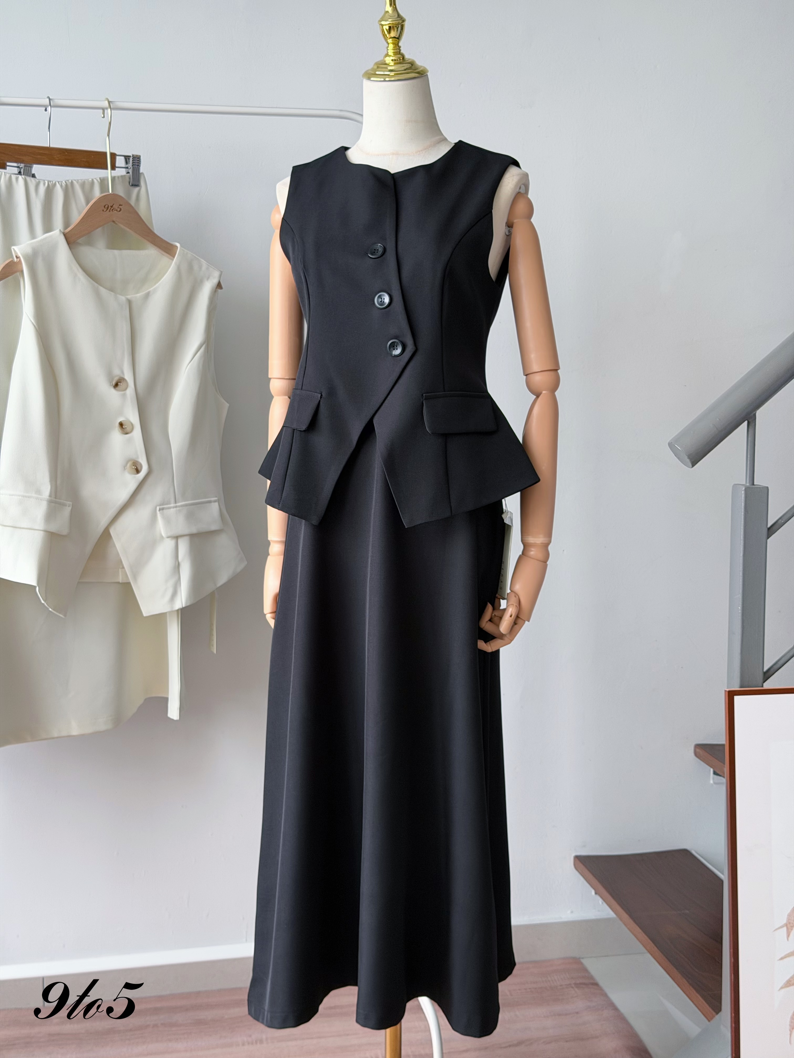 D2383 Waisted Vest with Long Skirt Set - 4 Colors 