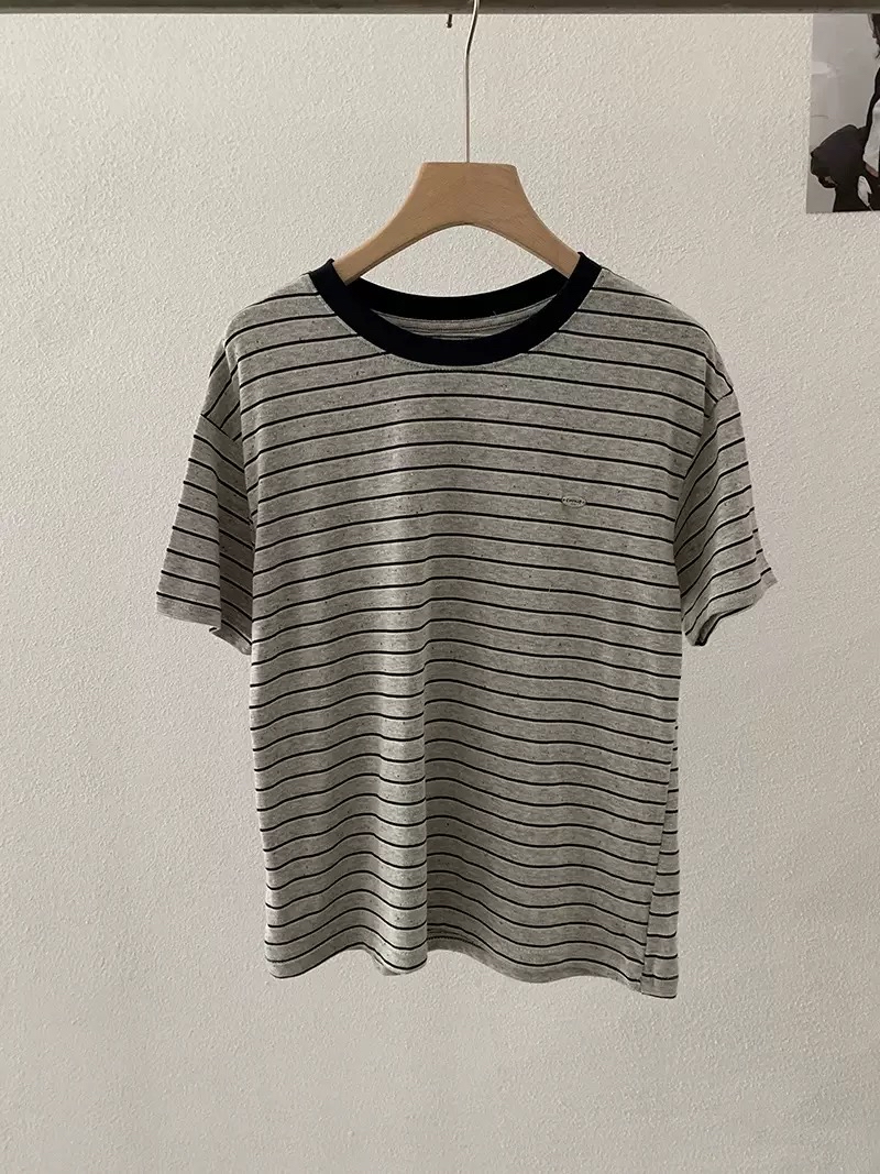装色条纹短袖宽松Tee