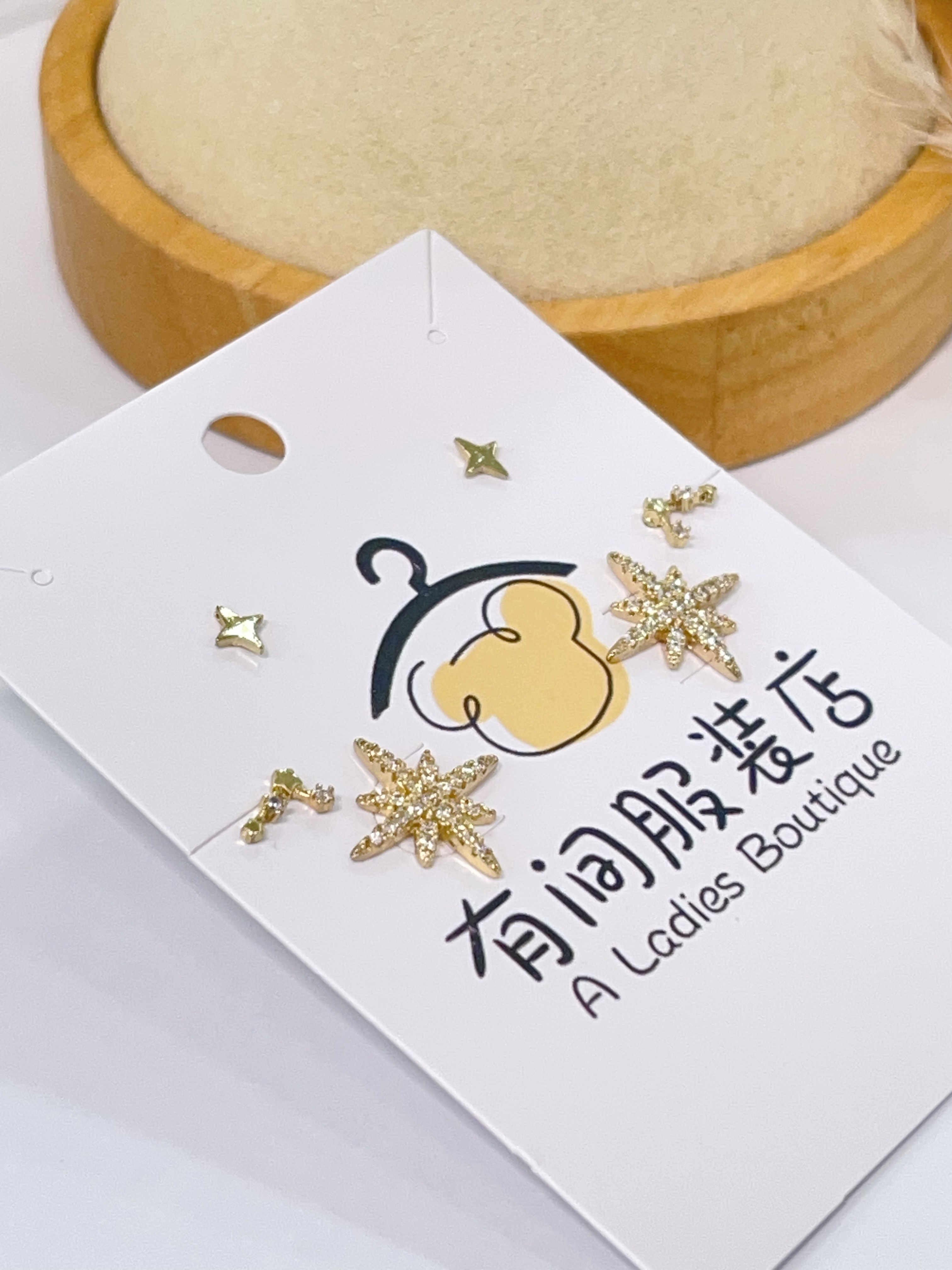 镶钻八芒星耳环套装