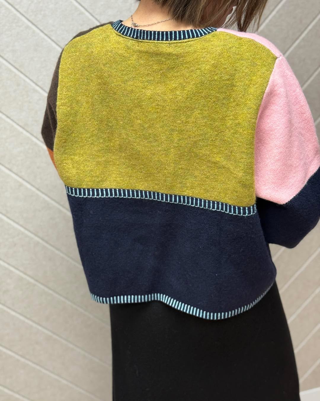 拼色V NECK針織外套