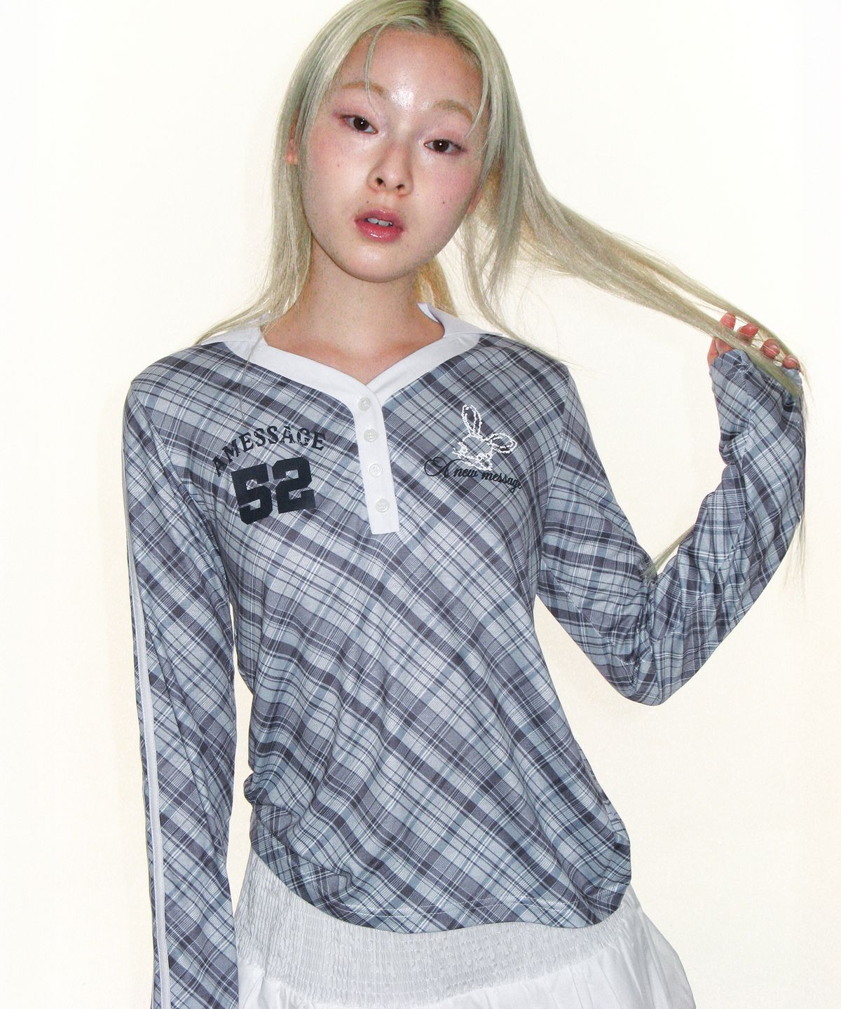 🇰🇷訂購｜AMES 26SS｜CHECK V NECK COLLAR LS TEE  2色 