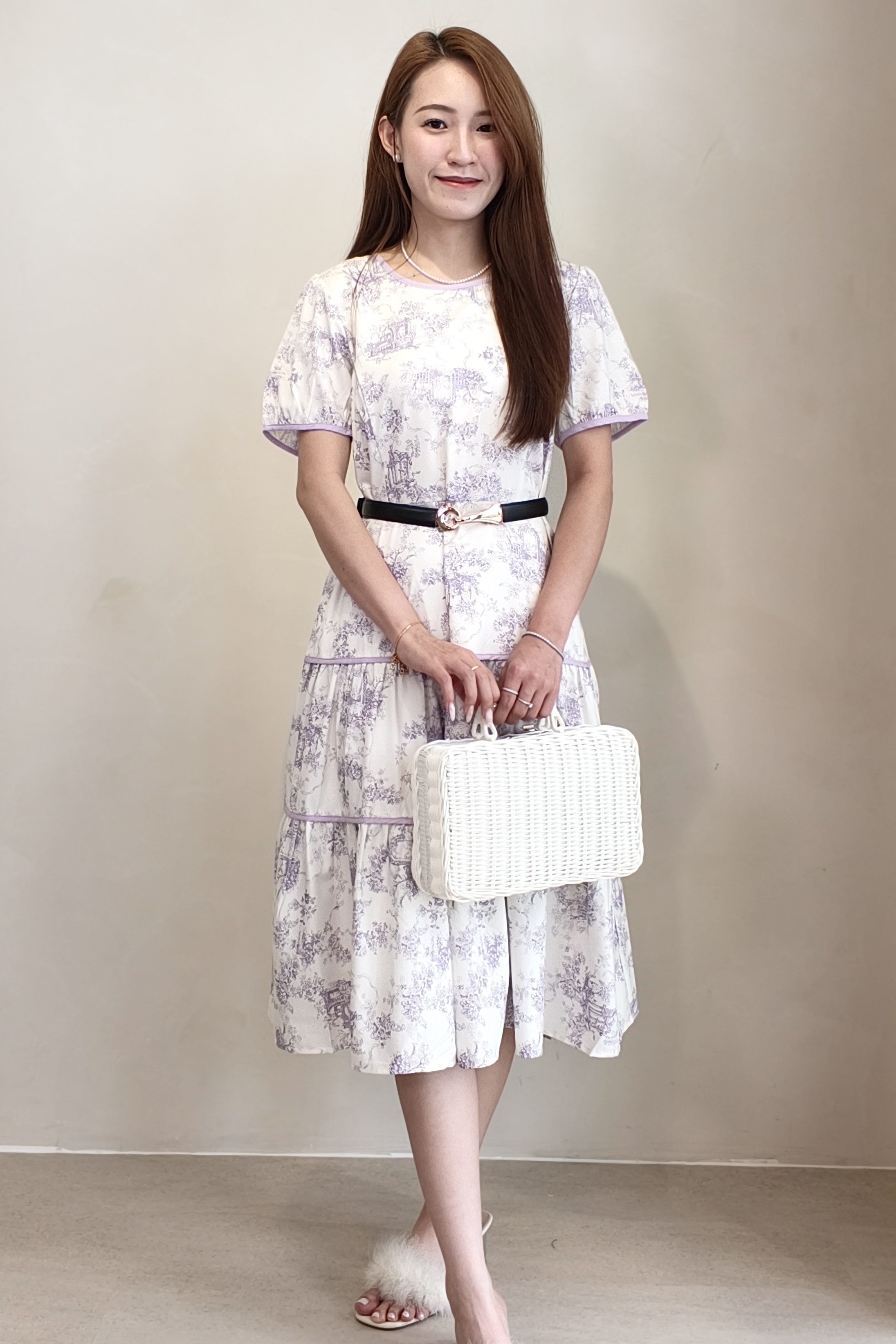 31200 Lavender Toile Tiered Midi Dress