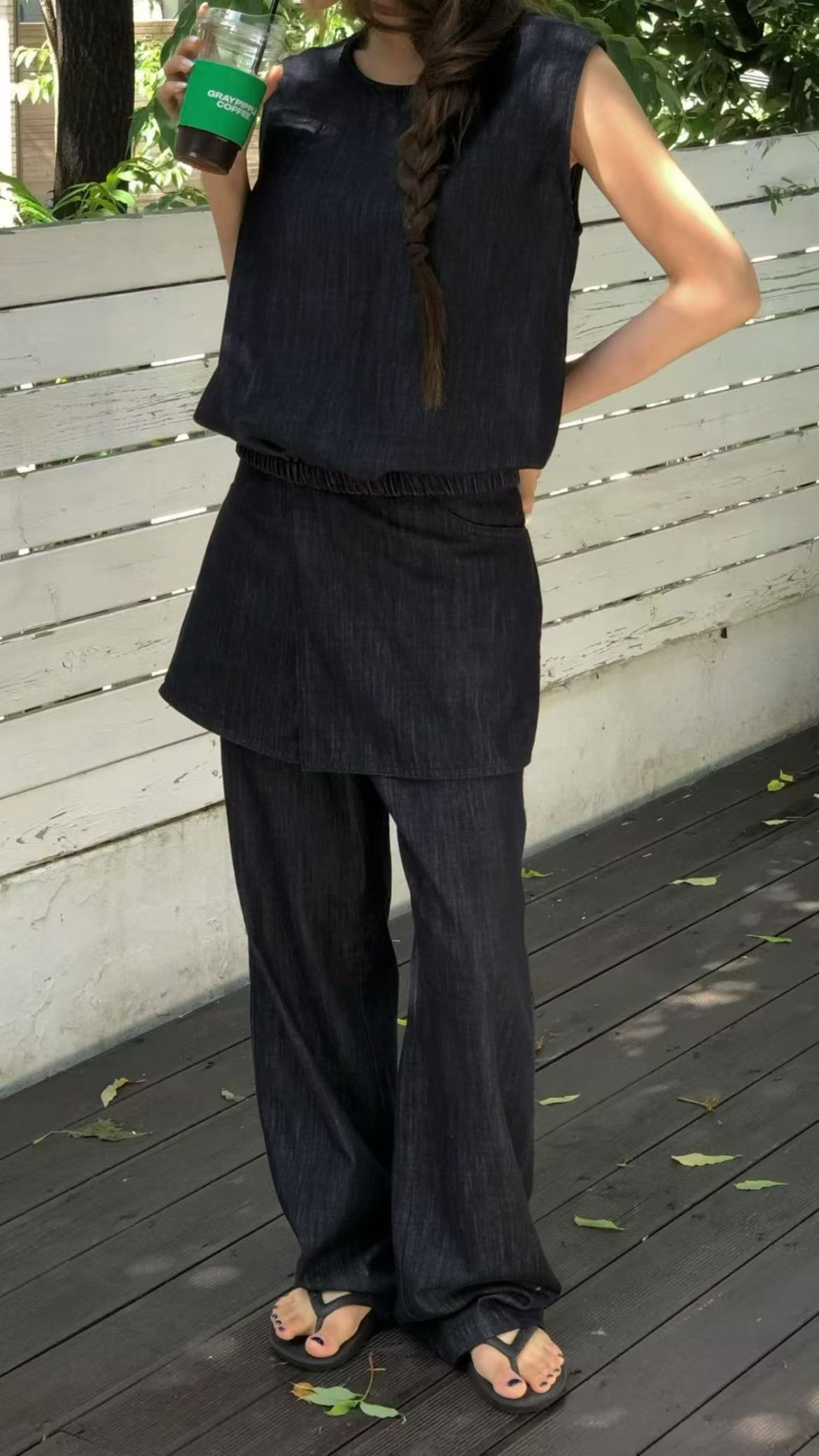 Light denim pants w/ skirt