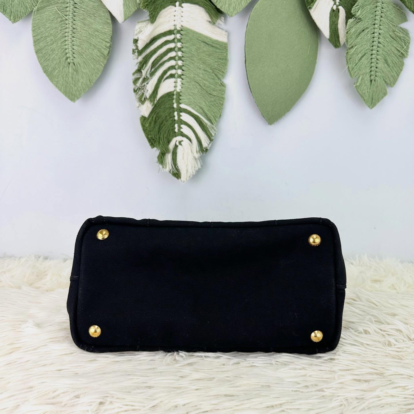 PRADA 🤍PRE OWNED Canapa 黑金帆布Tote Bag 手提斜肩包🖤