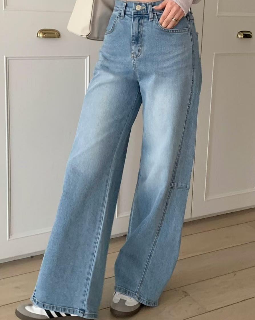 爆款淺藍彎刀褲