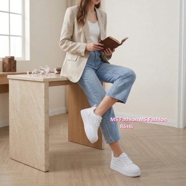 R6116 韓國🇰🇷真皮厚底拼網料sneakers