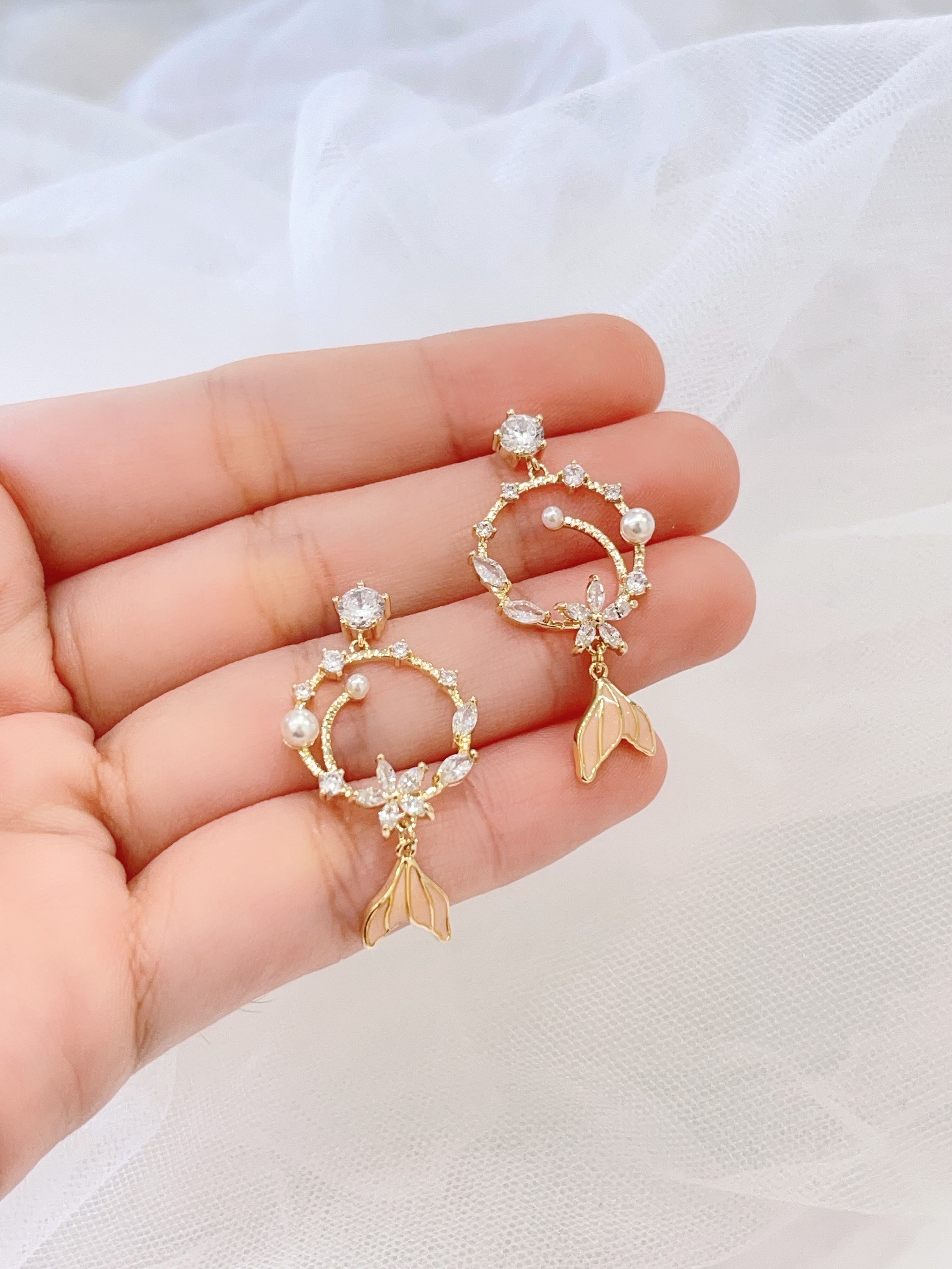 网红圆圈锆石人鱼尾耳环