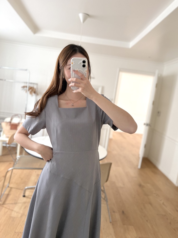 Asymmetric Striped Dress (Grey)