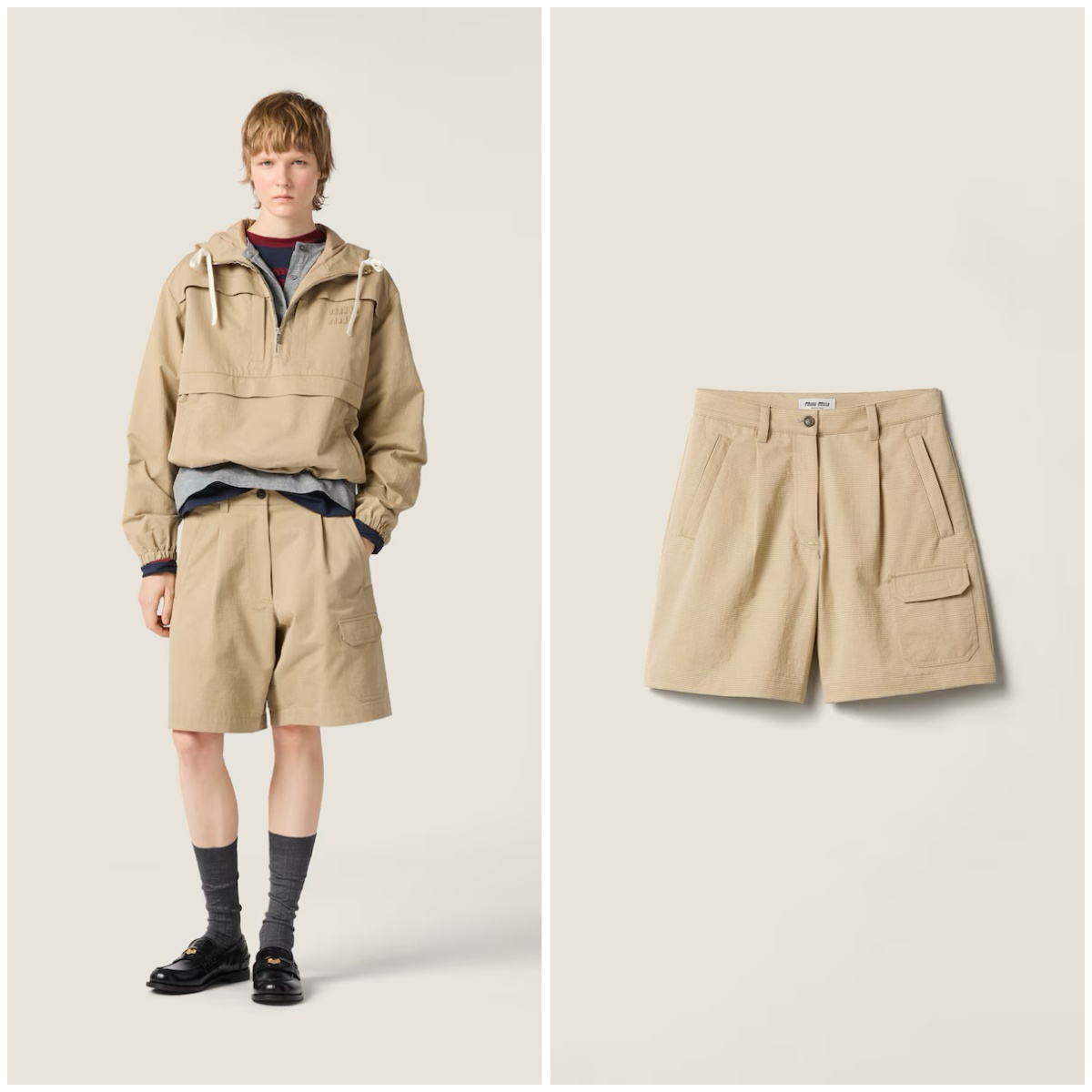 Miu Miu 華夫格紋工裝短褲