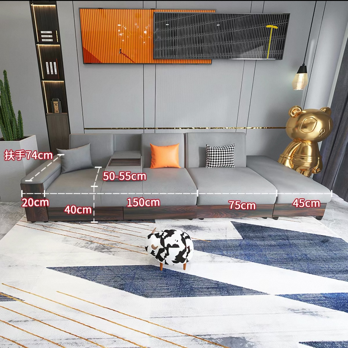 輕奢現代簡約細單位客廳科技布可收納儲物梳化床烏金木 sofa