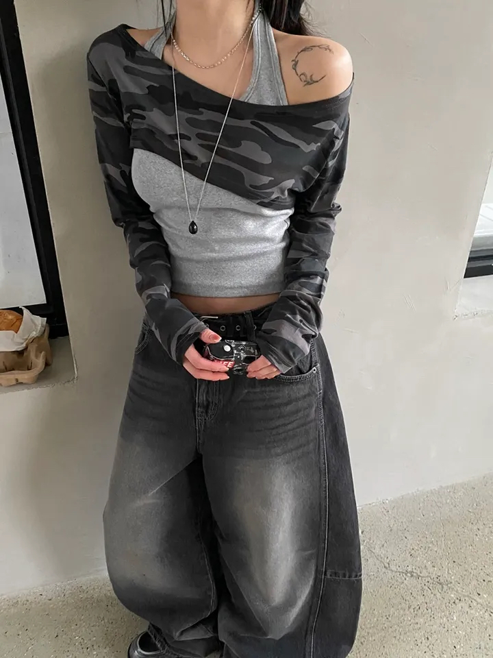Camo Halterneck Layered Crop