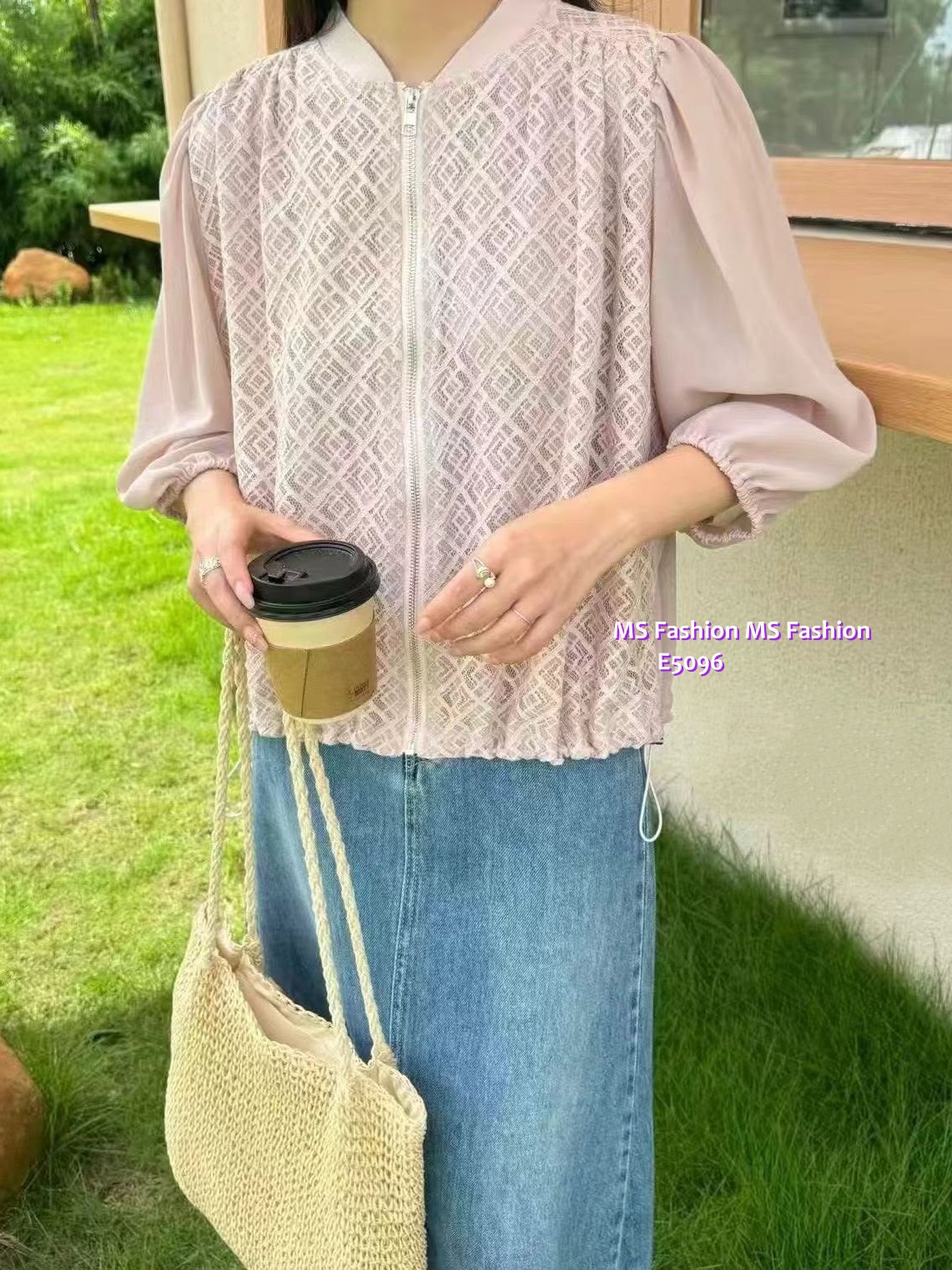E5096 格紋lace薄外套