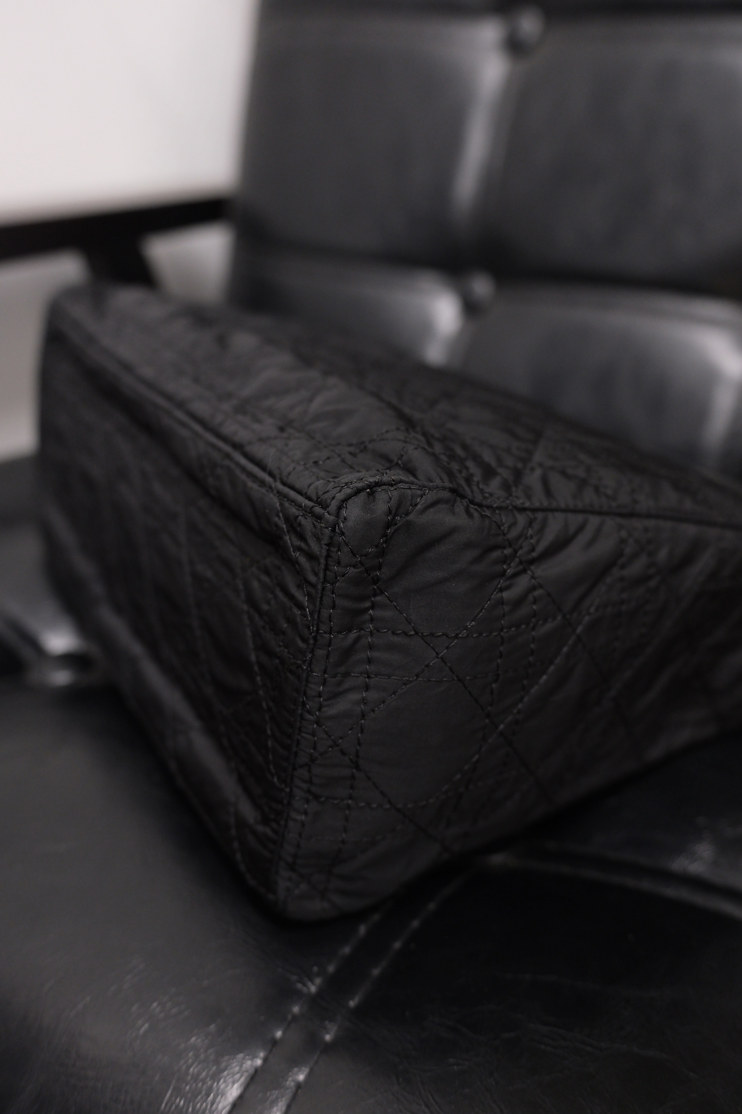 Dior Lady Dior Cannage Nylon Hand Bag Black Gold